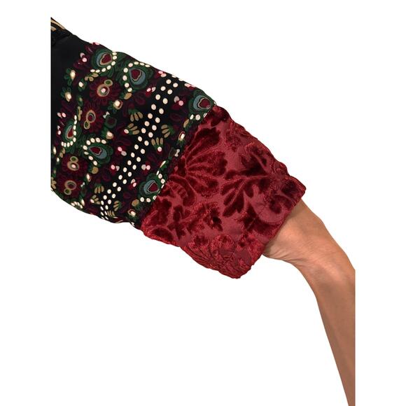 Ulla Popken Boho Floral Hearts Mixed Media Velvet Trim Mini Dress, size 24/26 - Picture 6 of 7